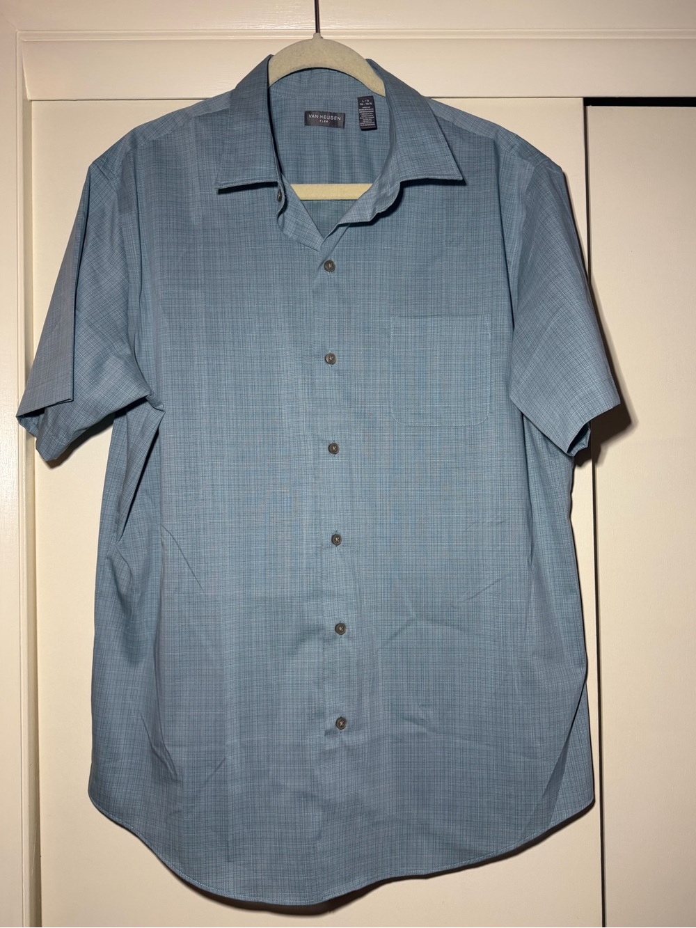 Van Heusen Men's Short Sleeve Button-Down Shirt - Sky Blue Plaid 16-16 1/2
